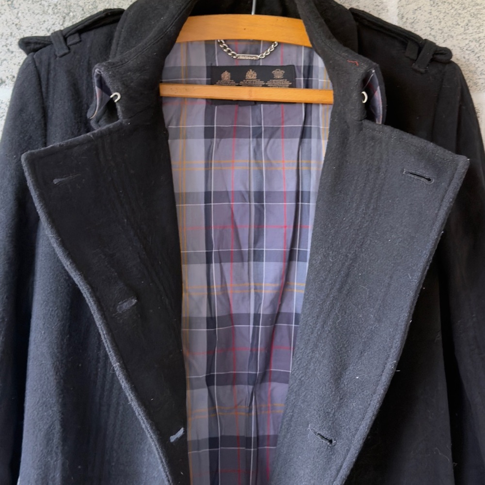 100% Wool Barbour Navy and Gray Plaid Lined Jacket with Label Detail - Picture 9 of 16